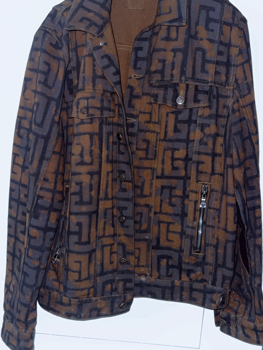 Balmain Brown and Black Logo Jacquard Top